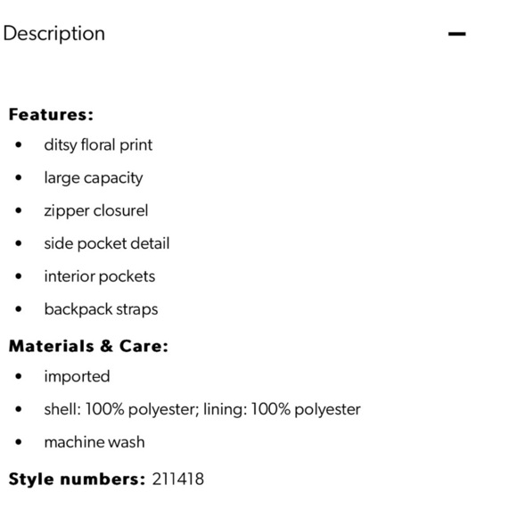 NWT Maurices Floral Backpack Multiple Pockets Black/White - Picture 6 of 6